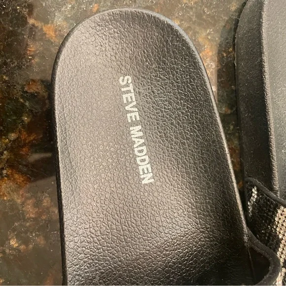 Steve Madden Black and Silver Patterned Slide Sandals - Picture 5 of 5
